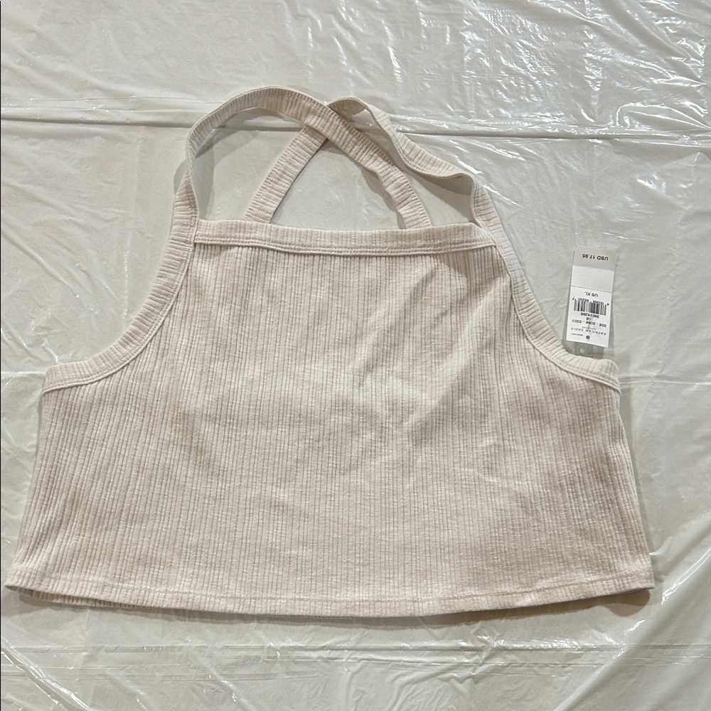 American Eagle Outfitters Ribbed Crop Tank Top - Cream